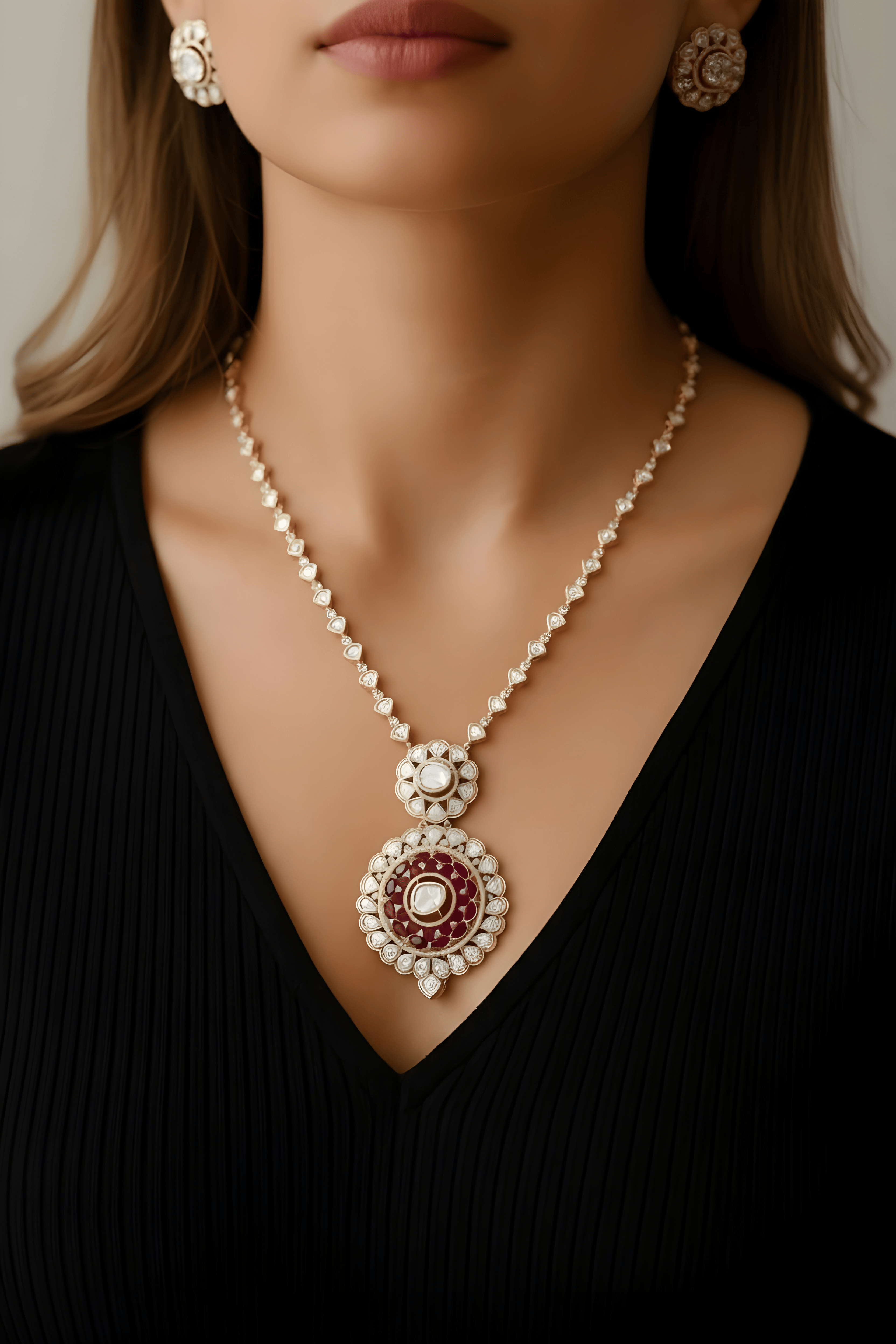 Long Uncut Polki Ruby Set
