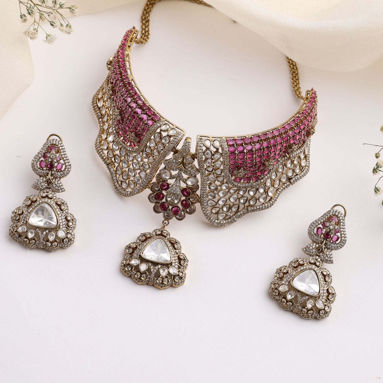 Majestic Ruby & Kundan Choker Set with Earrings