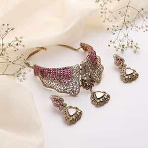 Majestic Ruby & Kundan Choker Set with Earrings