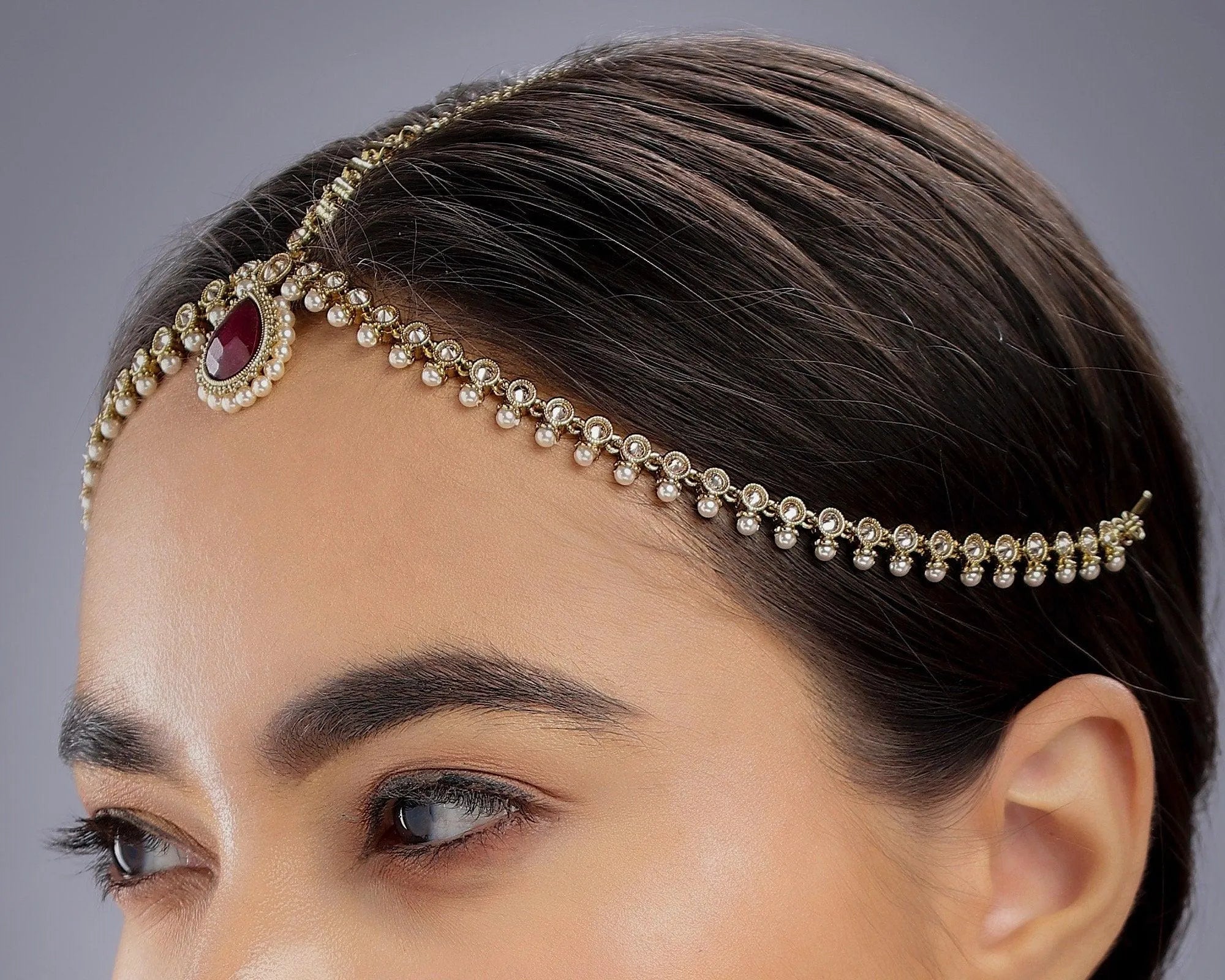 Ruby Mathapatti / Damini / Indian Jewelry/ Matha Patti/ Indian Bridal Jewelry/ Gold Tika/ Indian Wedding Jewelry/ Pakistani Jewelery