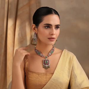 Meher Long Emerald Ruby Royale Kundan Necklace Set (Necklace + Long Earrings)