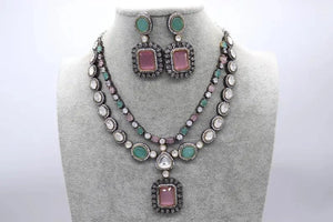 Mint Pink Kundan Victorian Set