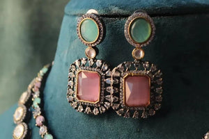 Mint Pink Kundan Victorian Set