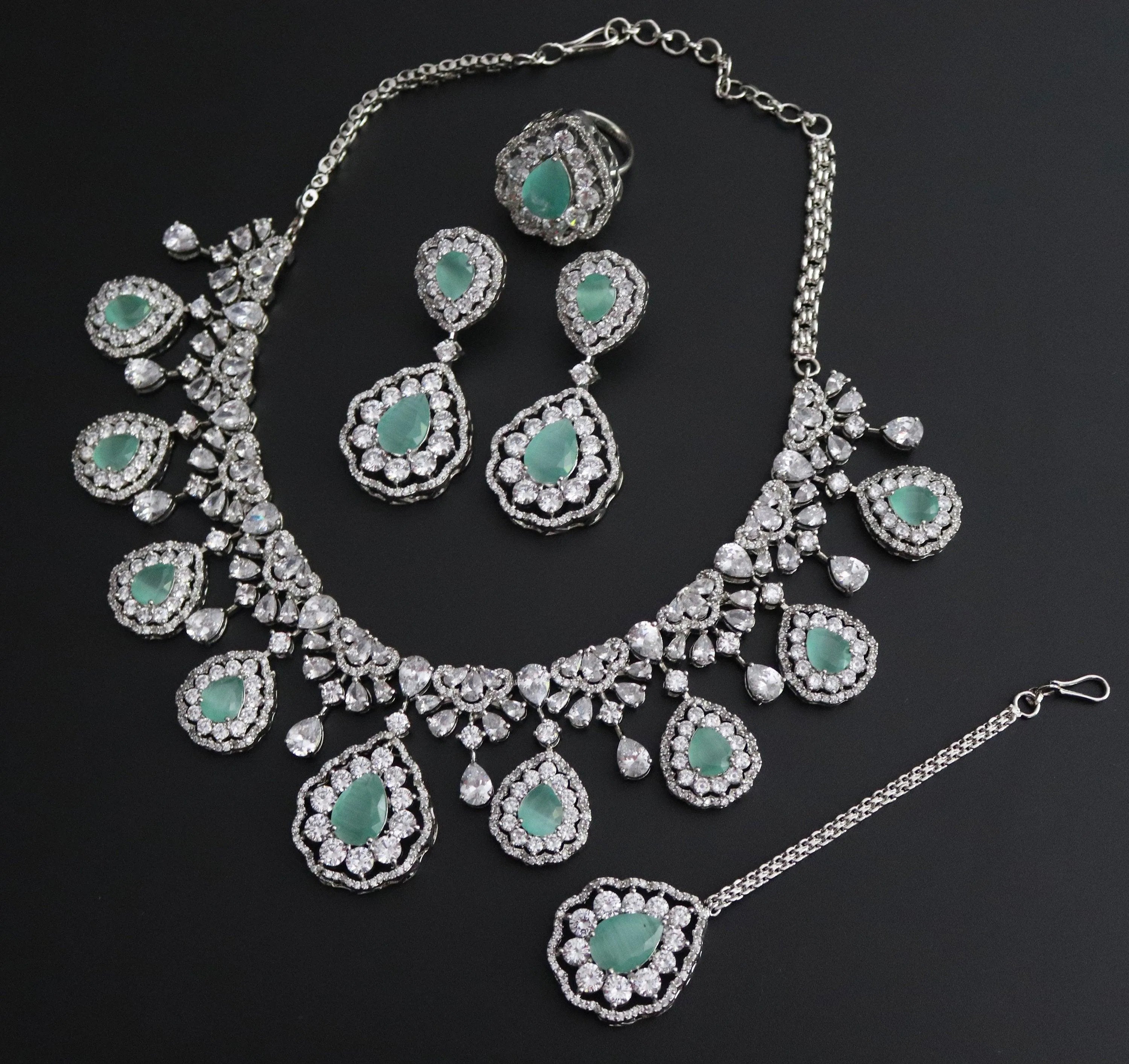 5 Piece Mint Silver Necklace Set