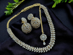 April Gold Diamond Necklace with Jhumka and Tikka