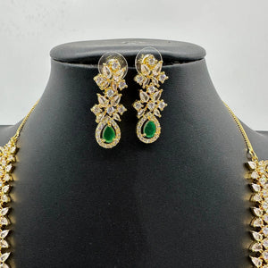 April Gold Emerald CZ long Necklace with Earrings