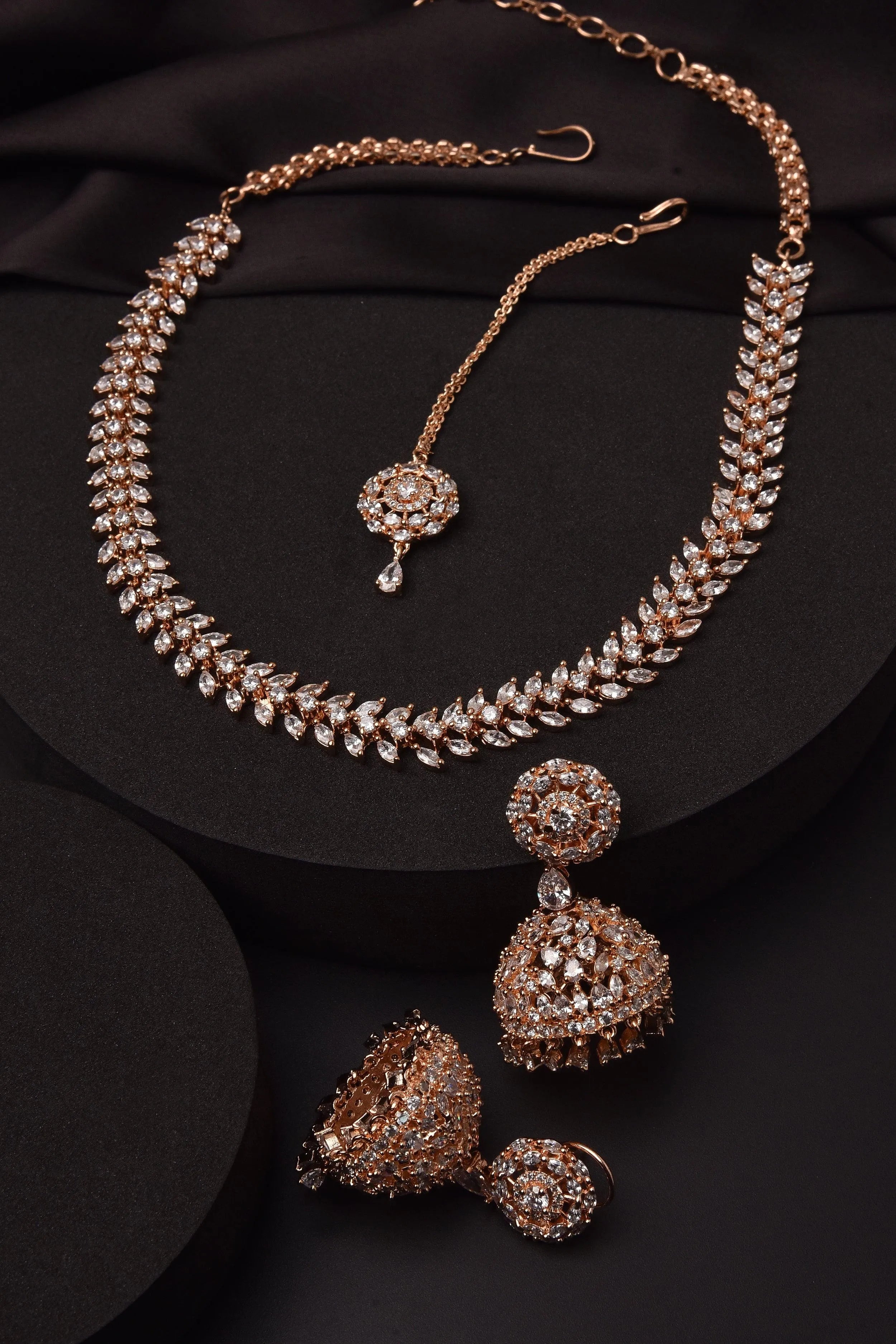 April Rose Gold Diamond Necklace with Jhumka