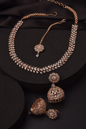 April Rose Gold Diamond Necklace with Jhumka
