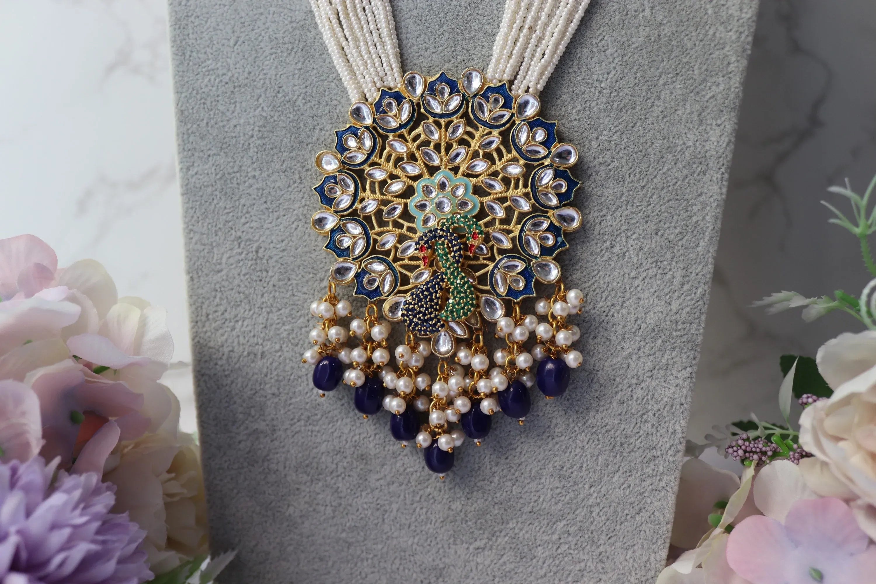 Blue Peacock Indian Long Necklace