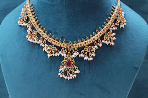 Delicate Ruby- Green Guttapusalu/ South Indian Jewelry/ Gold Necklace/ Indian long Necklace/ Indian Jewelry