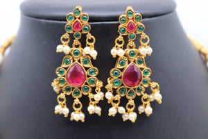 Delicate Ruby- Green Guttapusalu/ South Indian Jewelry/ Gold Necklace/ Indian long Necklace/ Indian Jewelry