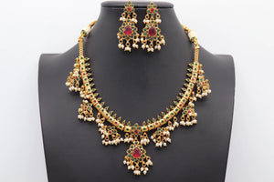 Delicate Ruby- Green Guttapusalu/ South Indian Jewelry/ Gold Necklace/ Indian long Necklace/ Indian Jewelry