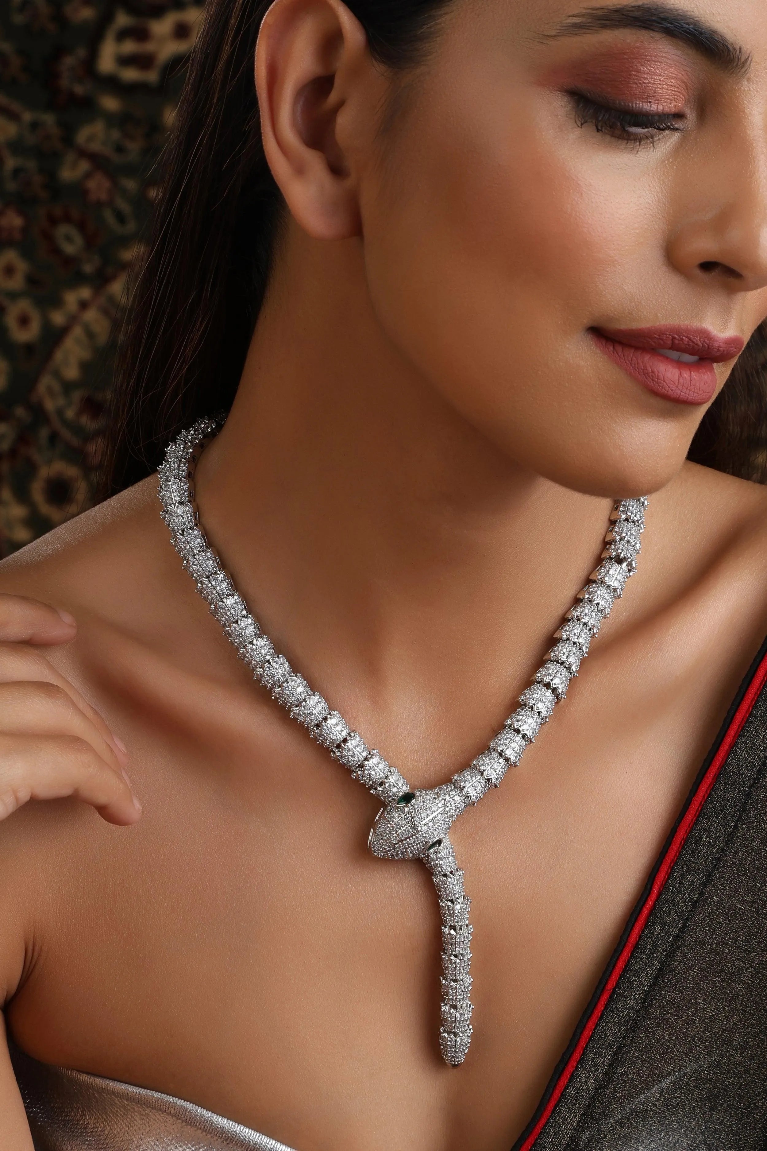 Designer Silver Snake Necklace