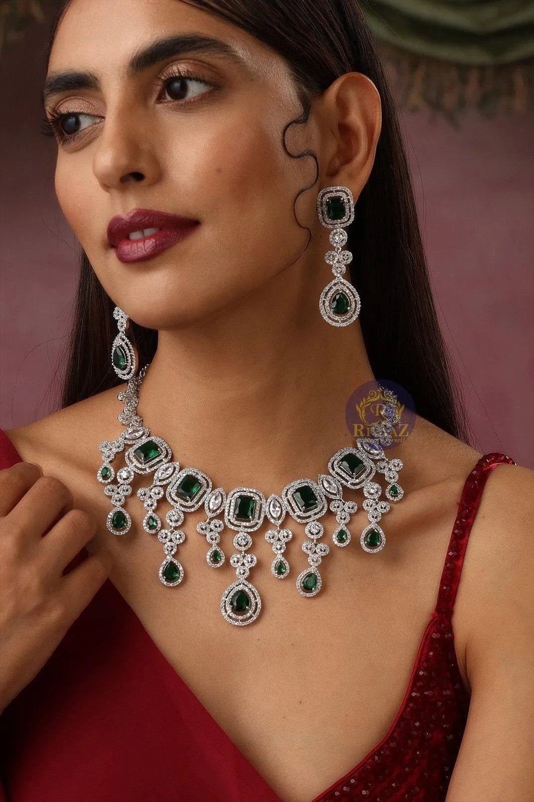 Emerald CZ Necklace Set