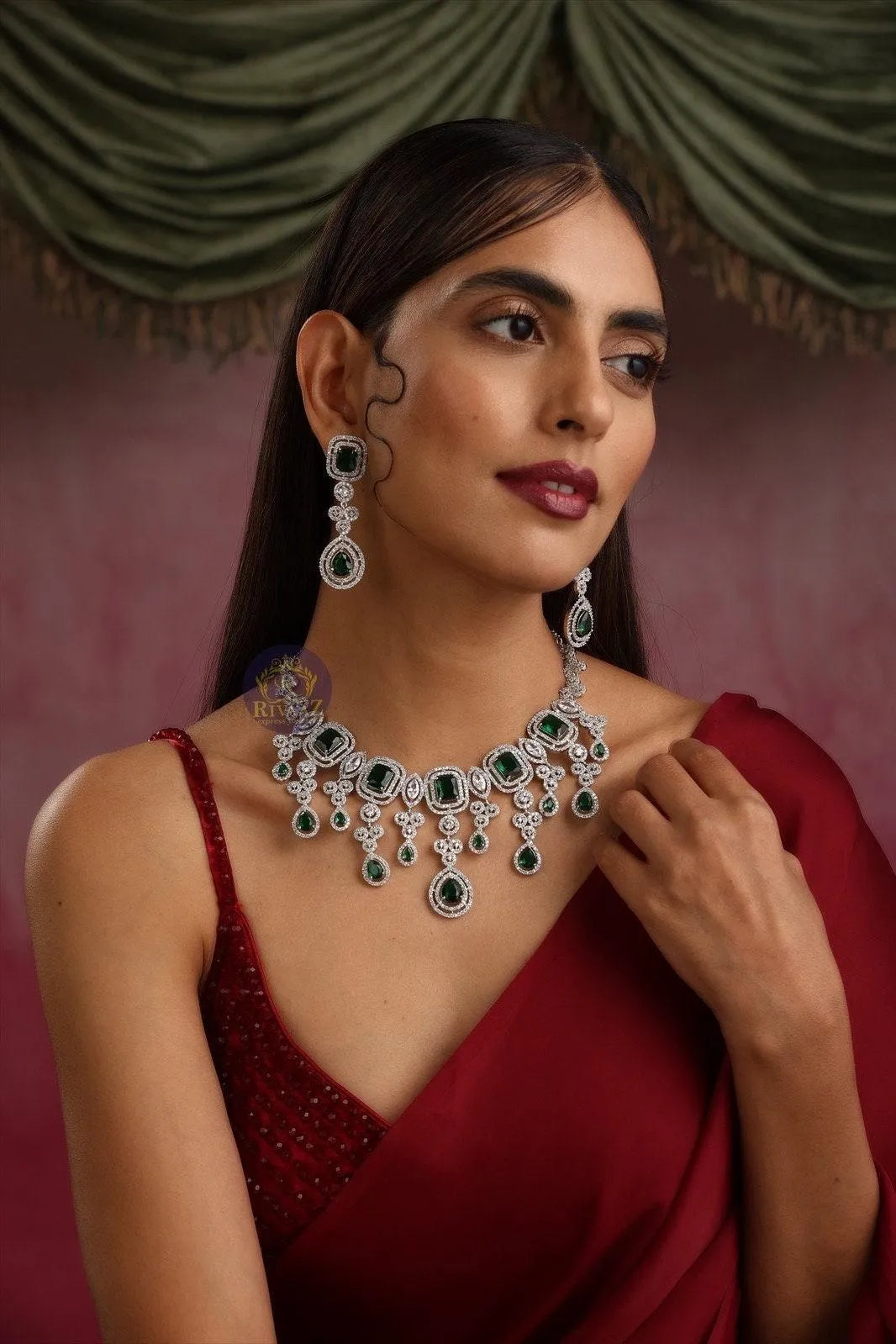 Emerald CZ Necklace Set