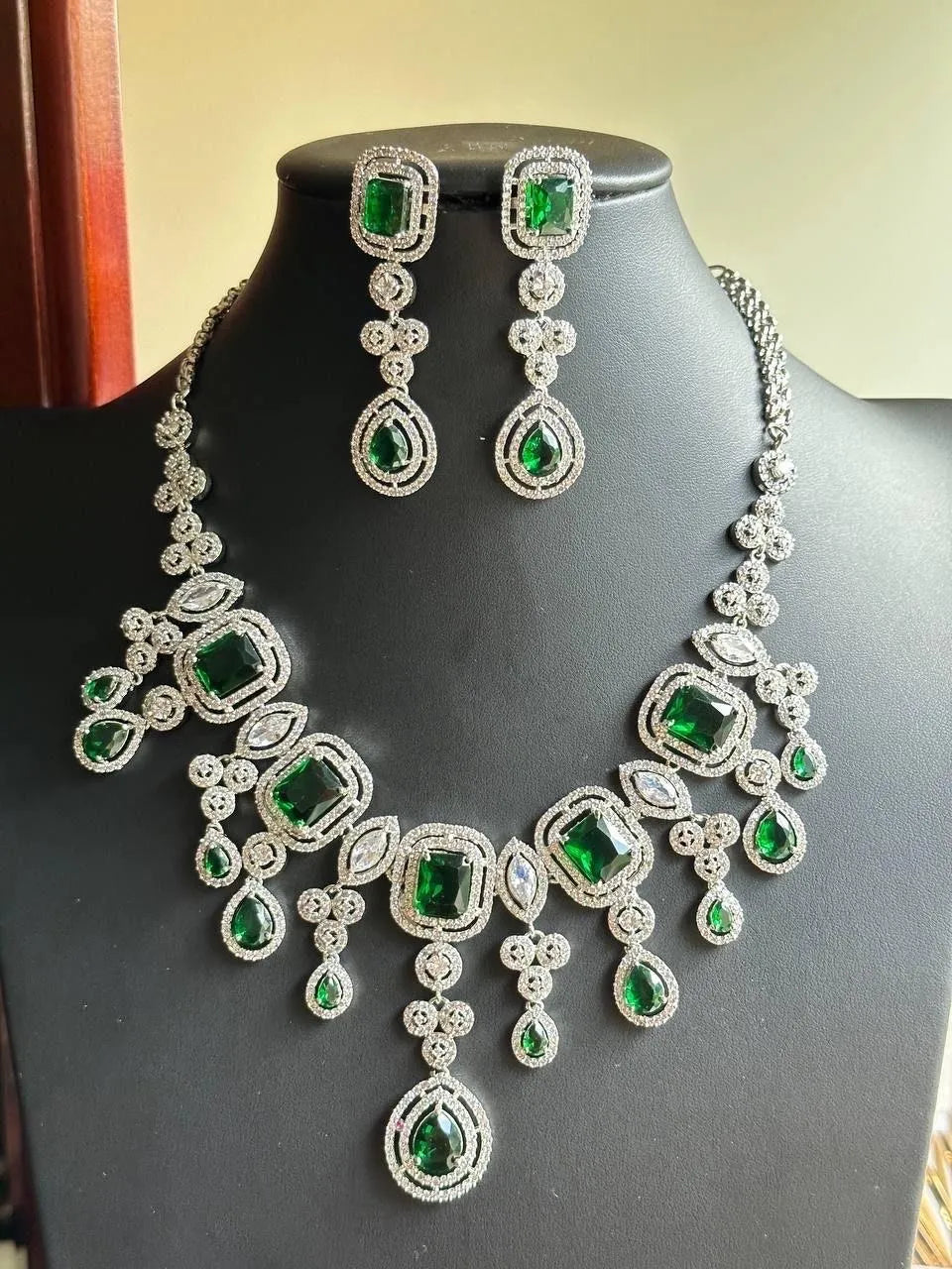 Emerald CZ Necklace Set