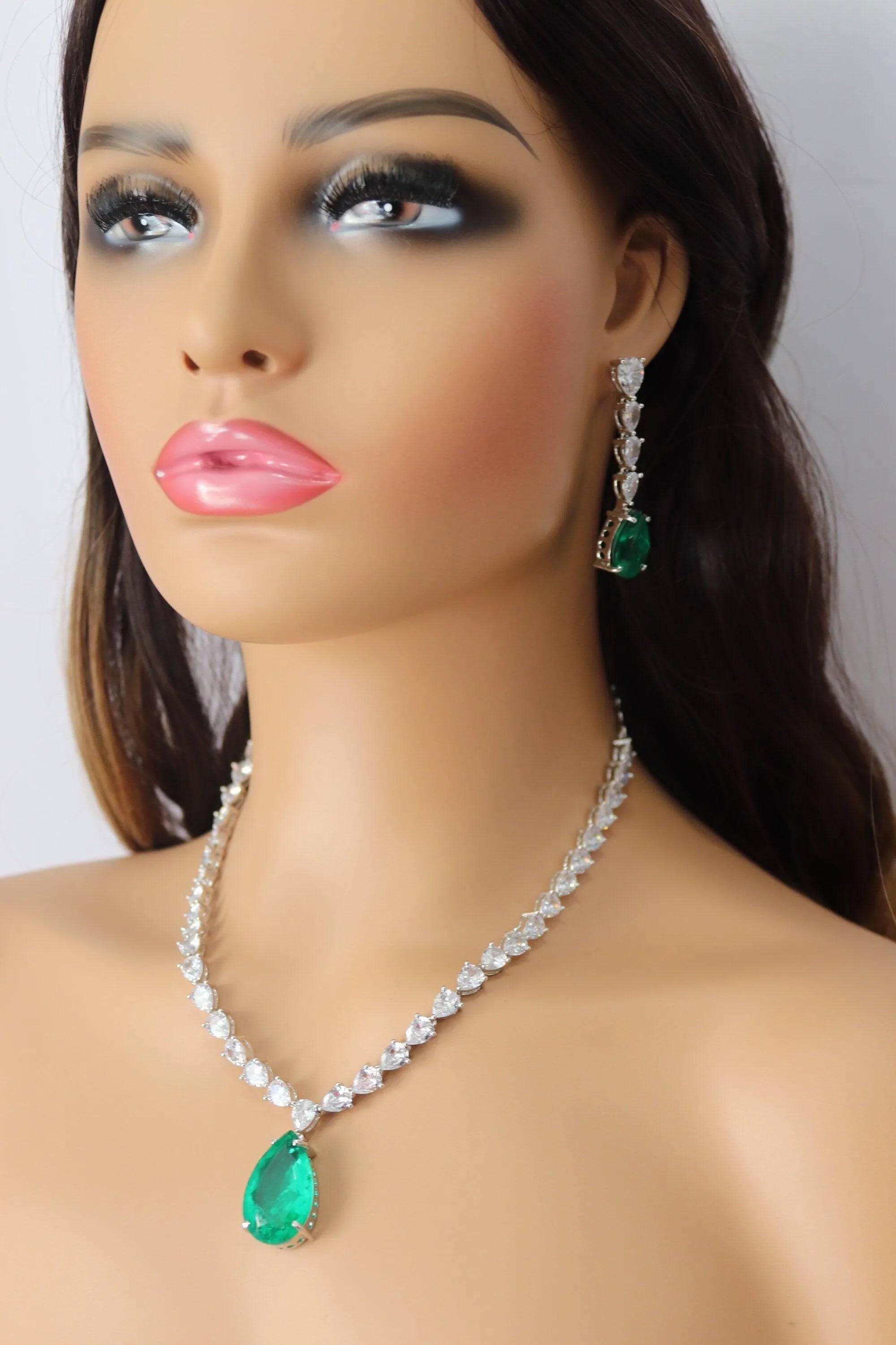 Emerald Doublet Pendant CZ Necklace