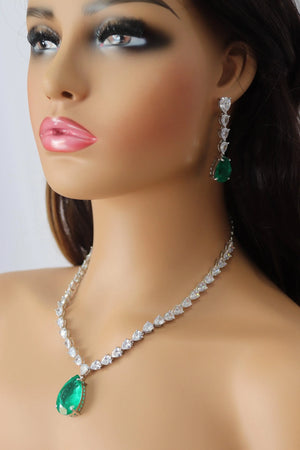 Emerald Doublet Pendant CZ Necklace