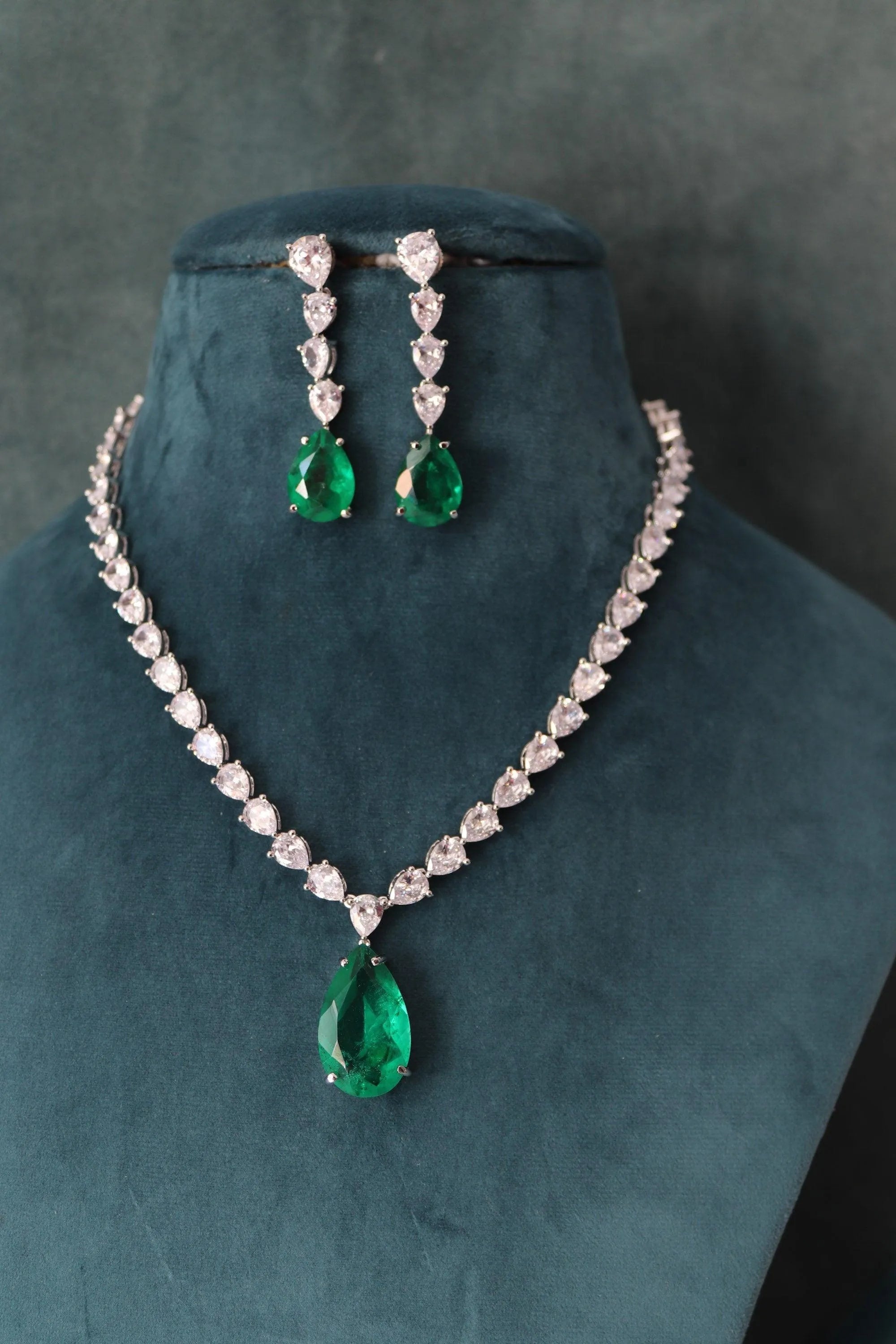 Emerald Doublet Pendant CZ Necklace