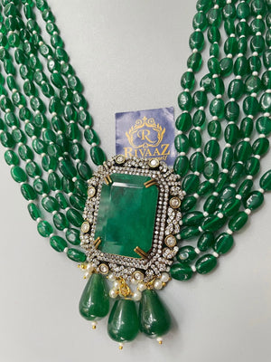 Emerald Green Long Necklace with Earrings