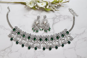 Erika Emerald CZ Pearl Choker Earrings