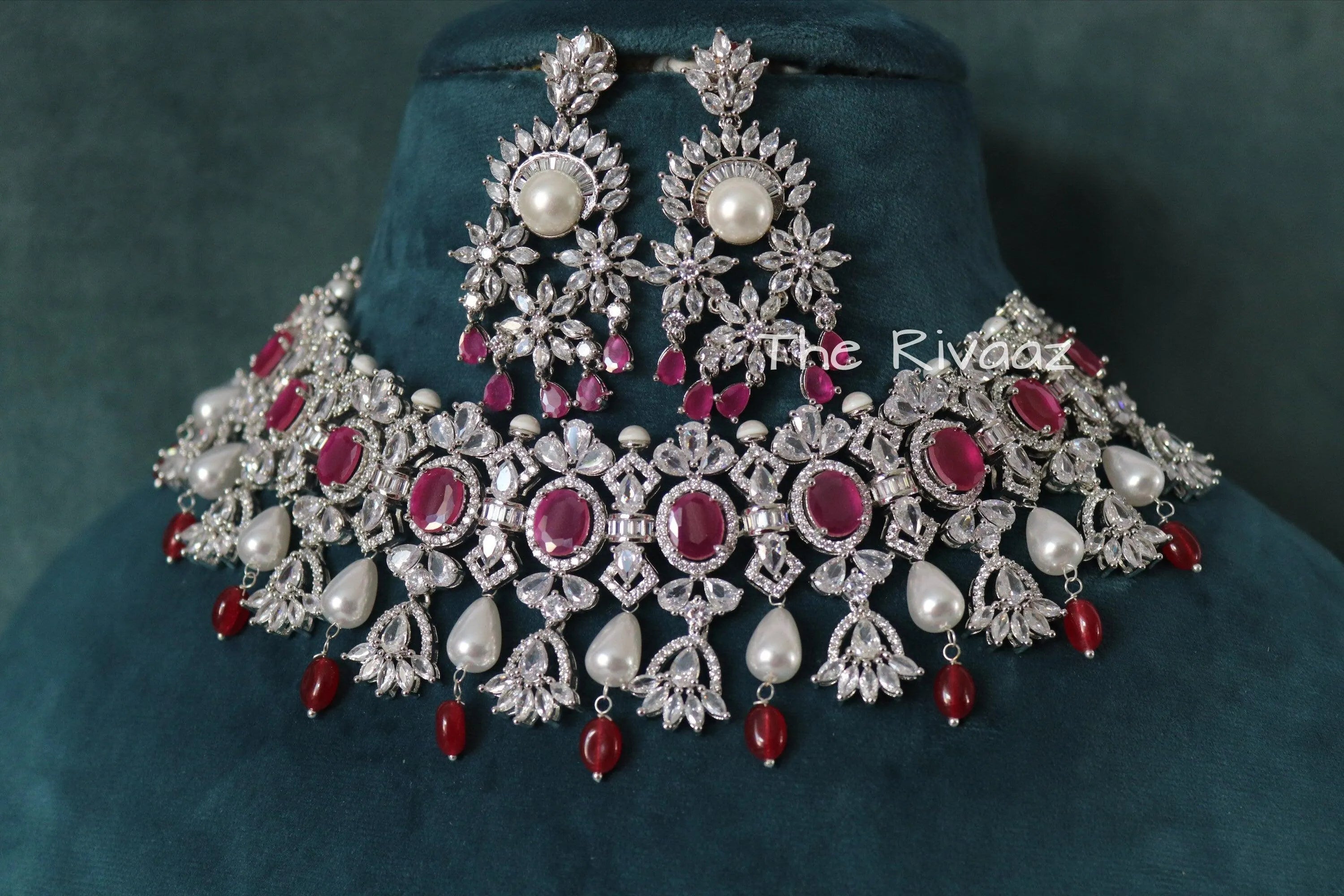 Erika Ruby CZ Choker with Pearls
