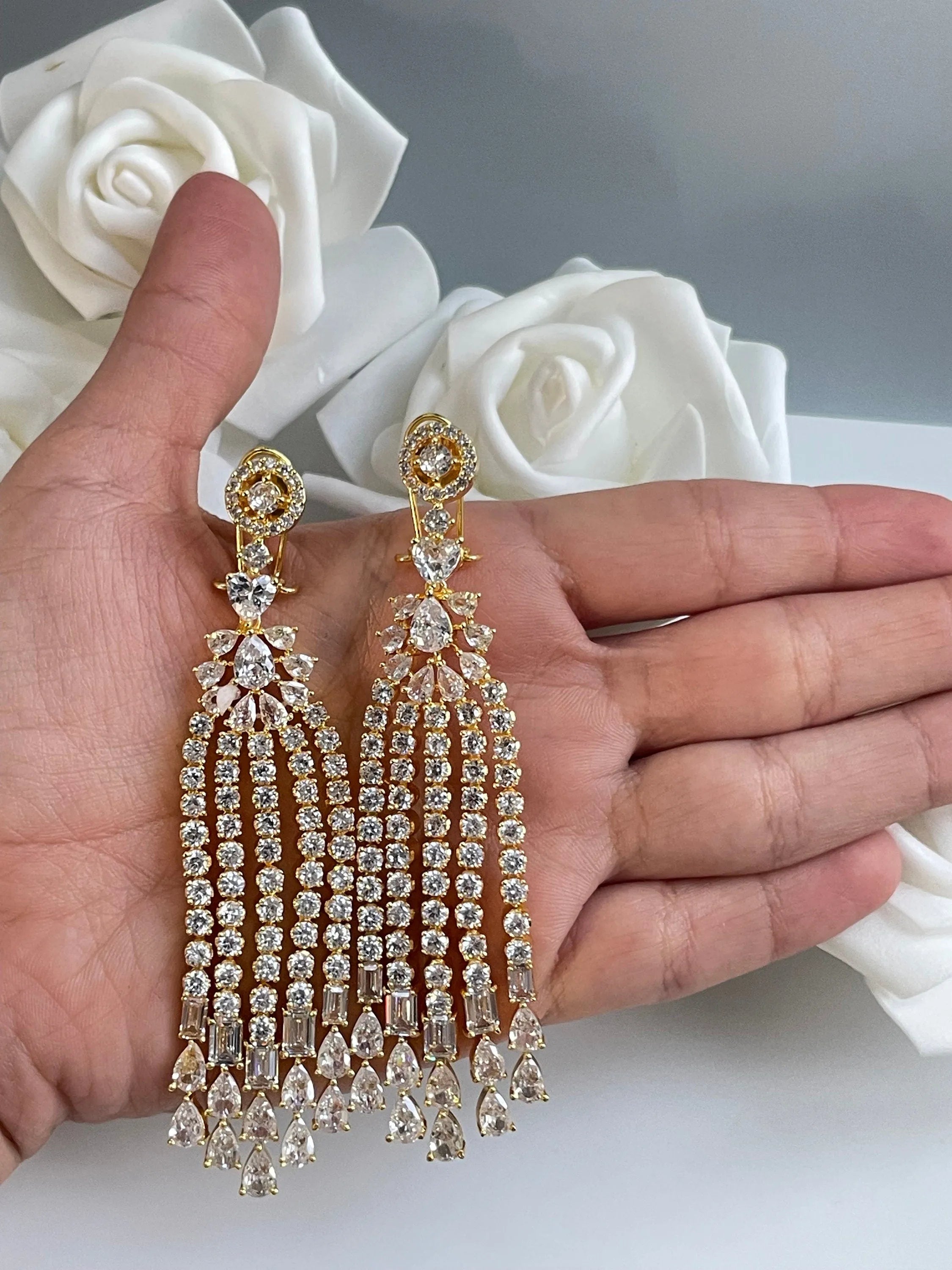 Gold Waterfall CZ Earrings