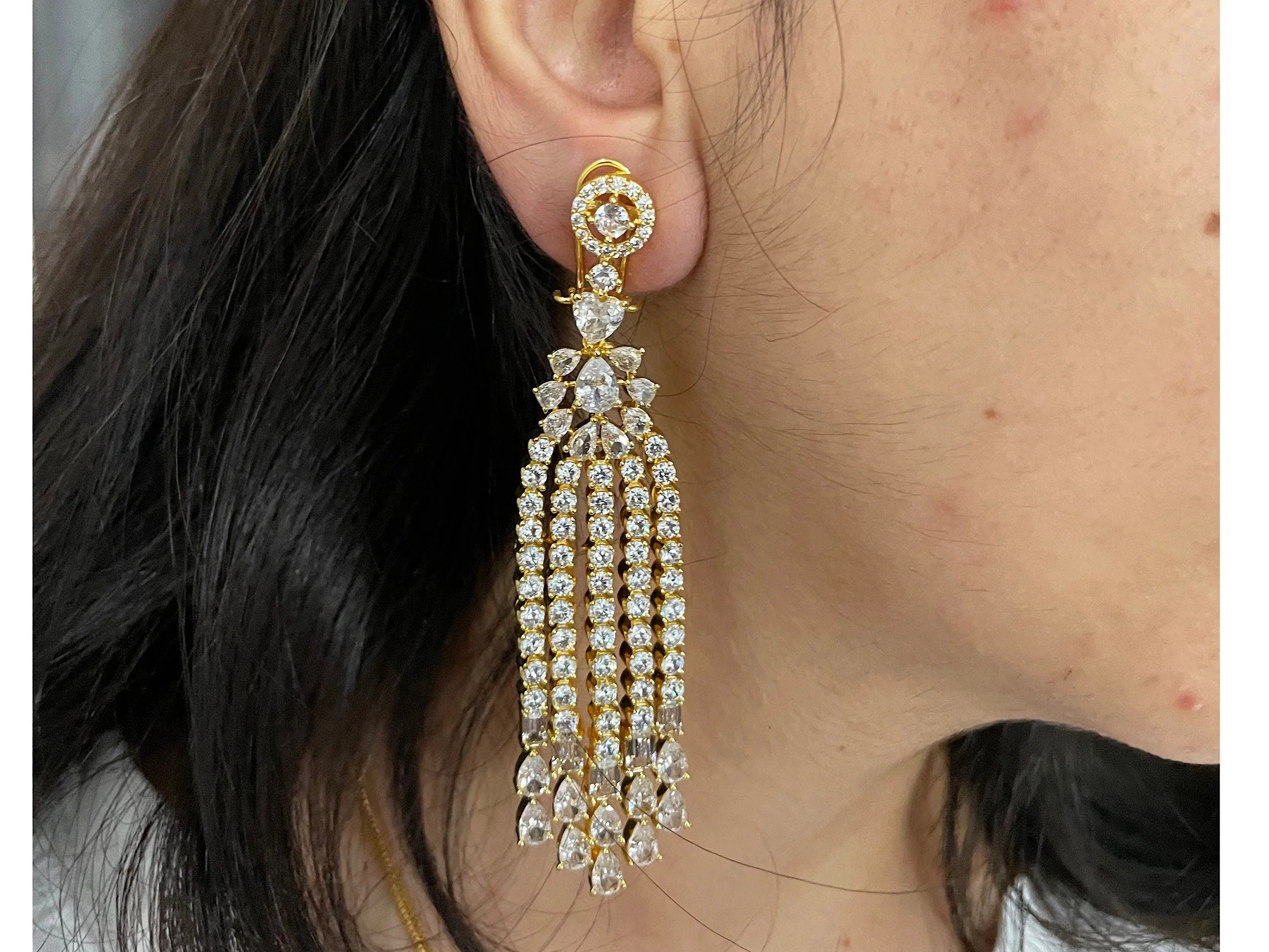 Gold Waterfall CZ Earrings