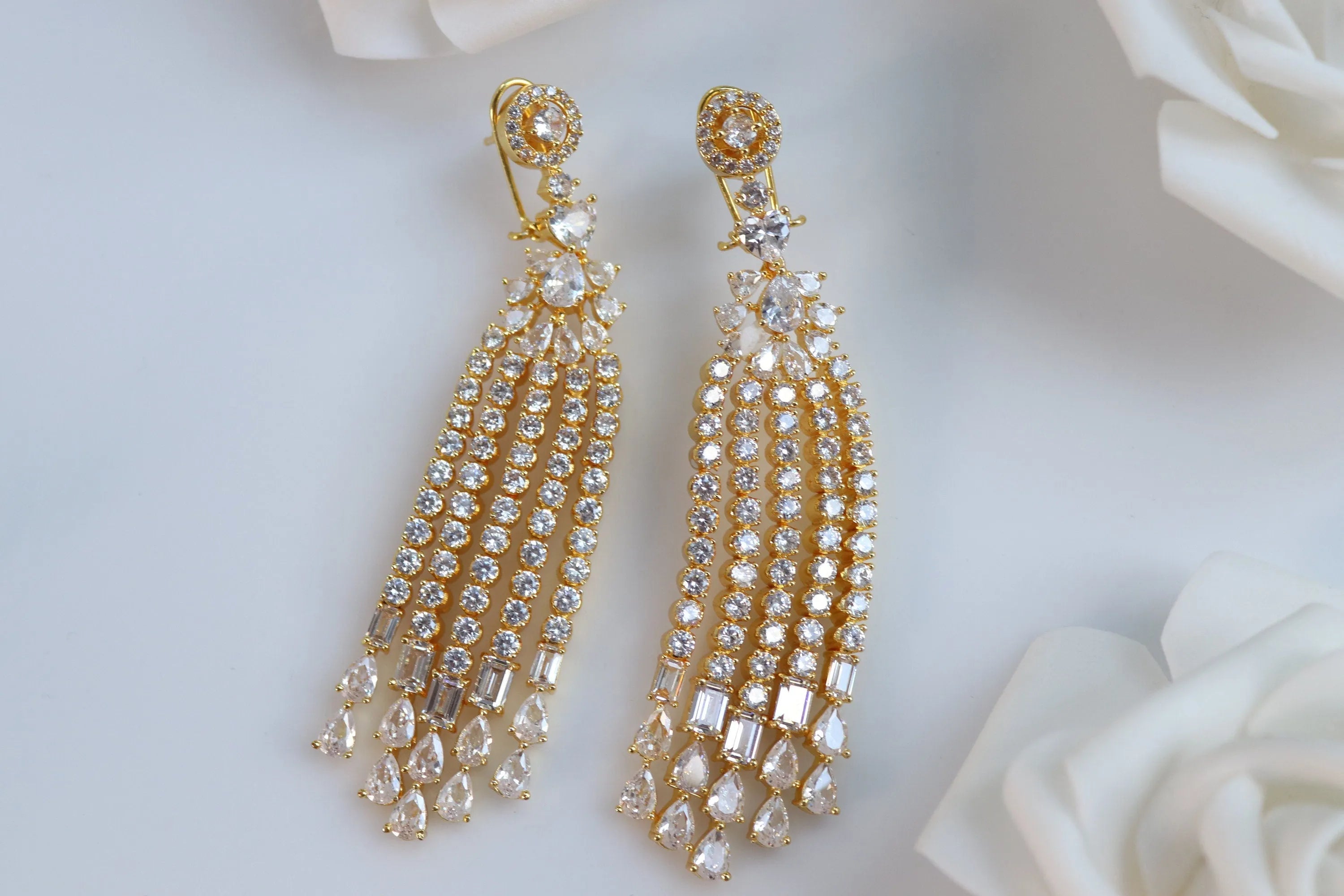 Gold Waterfall CZ Earrings