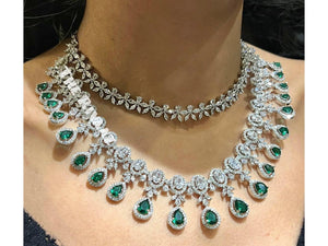 Green Aster Two Layer CZ Diamond Necklace
