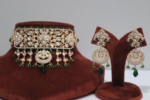 Green Fine Kundan Choker / Indian Choker/ Indian Jewelry/ Pakistani Jewelry/ Bollywood Jewelry/ Blue Choker/ Indian Necklace Set