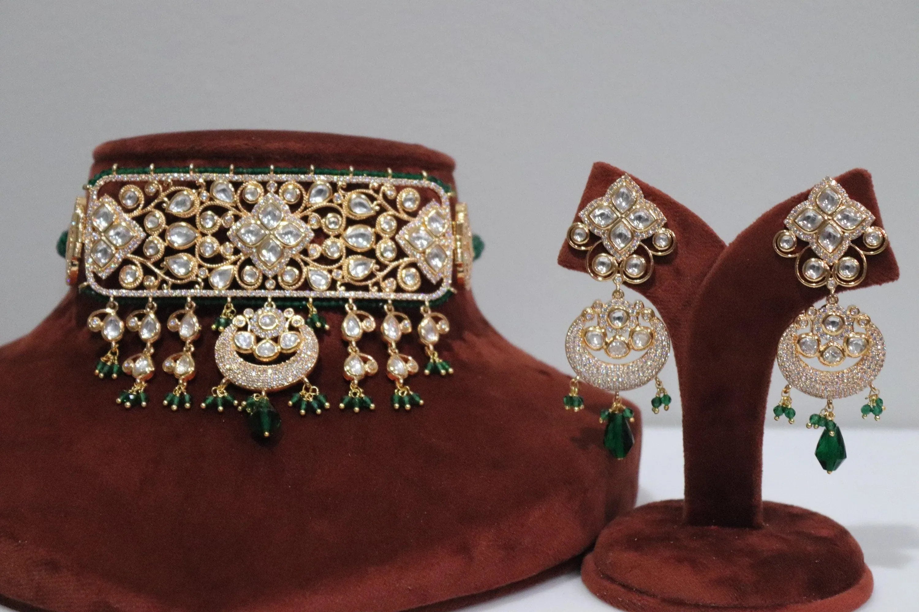 Green Fine Kundan Choker / Indian Choker/ Indian Jewelry/ Pakistani Jewelry/ Bollywood Jewelry/ Blue Choker/ Indian Necklace Set