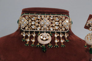 Green Fine Kundan Choker / Indian Choker/ Indian Jewelry/ Pakistani Jewelry/ Bollywood Jewelry/ Blue Choker/ Indian Necklace Set