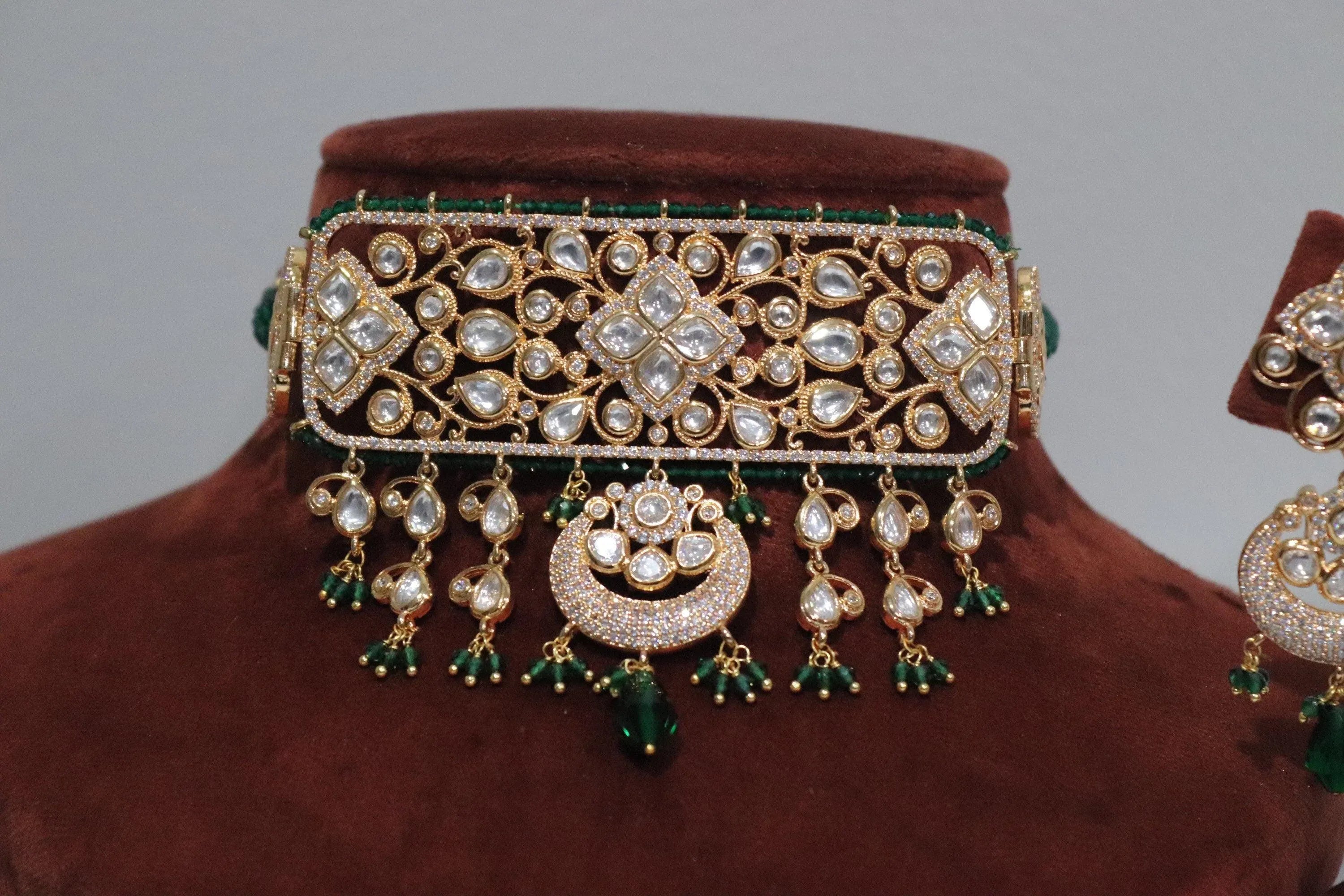 Green Fine Kundan Choker / Indian Choker/ Indian Jewelry/ Pakistani Jewelry/ Bollywood Jewelry/ Blue Choker/ Indian Necklace Set