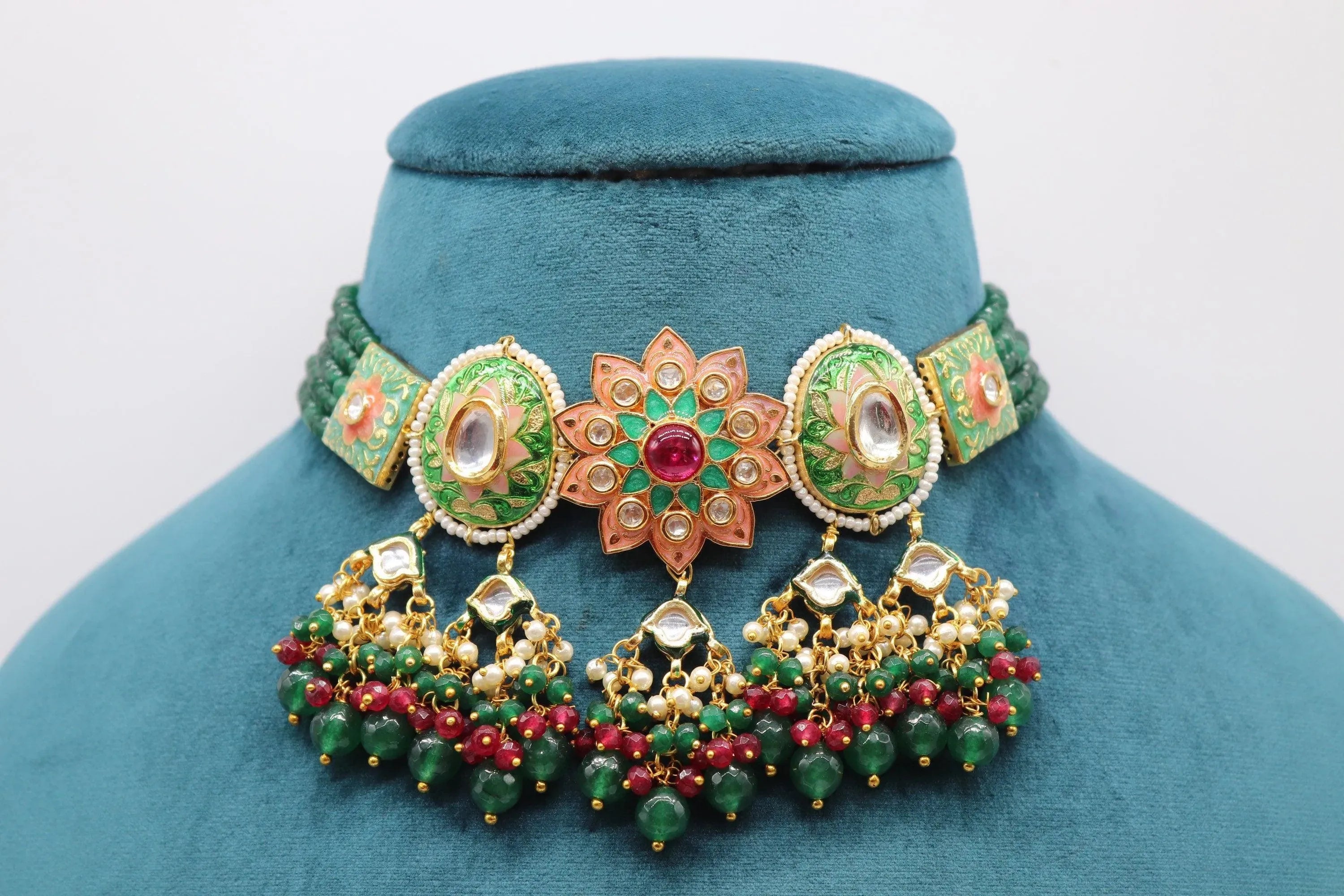 Green Kundan Necklace Set Indian Jewelry Kundan Indian Necklace Indian Choker Indian Wedding Necklace Set Kundan Choker