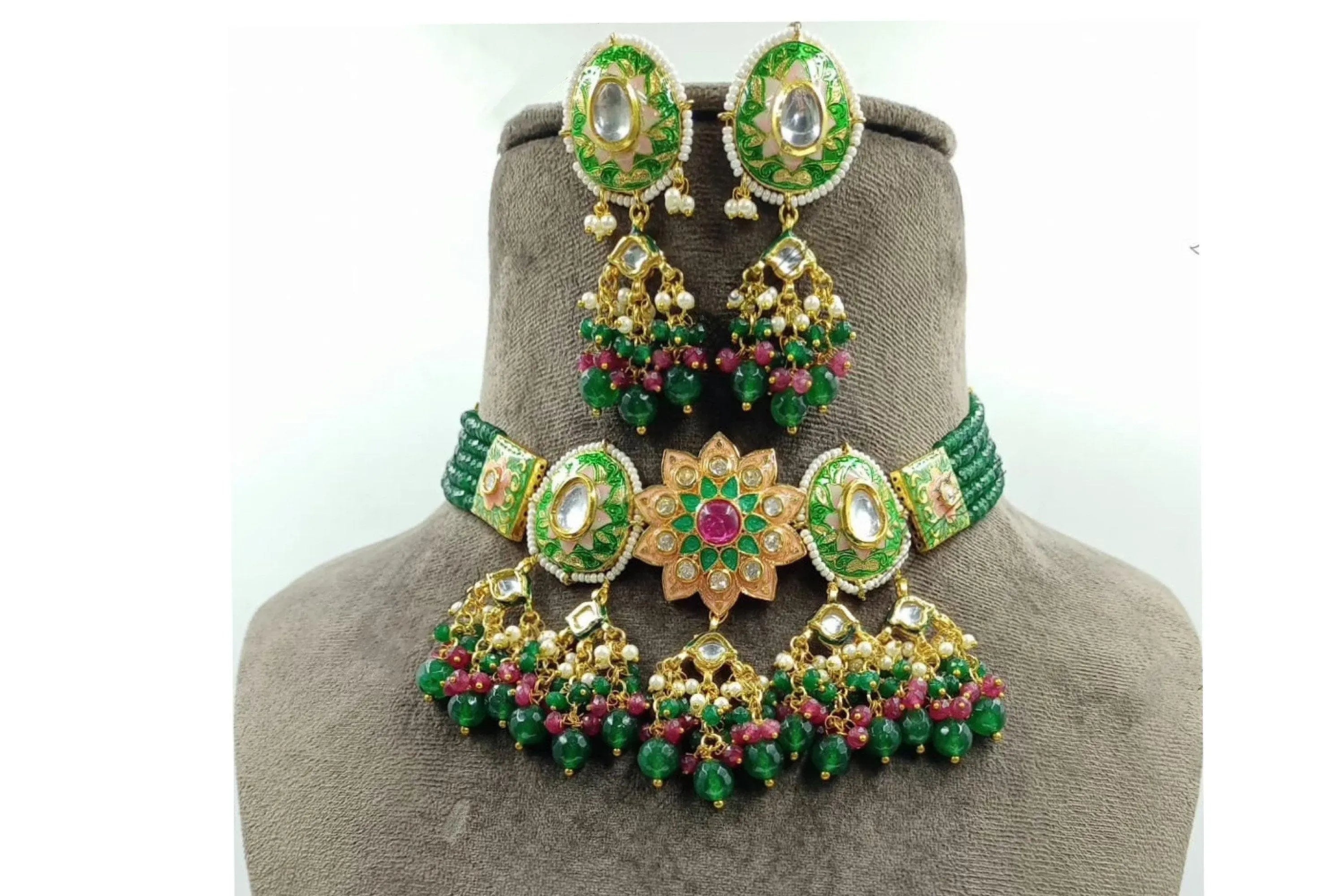Green Kundan Necklace Set Indian Jewelry Kundan Indian Necklace Indian Choker Indian Wedding Necklace Set Kundan Choker