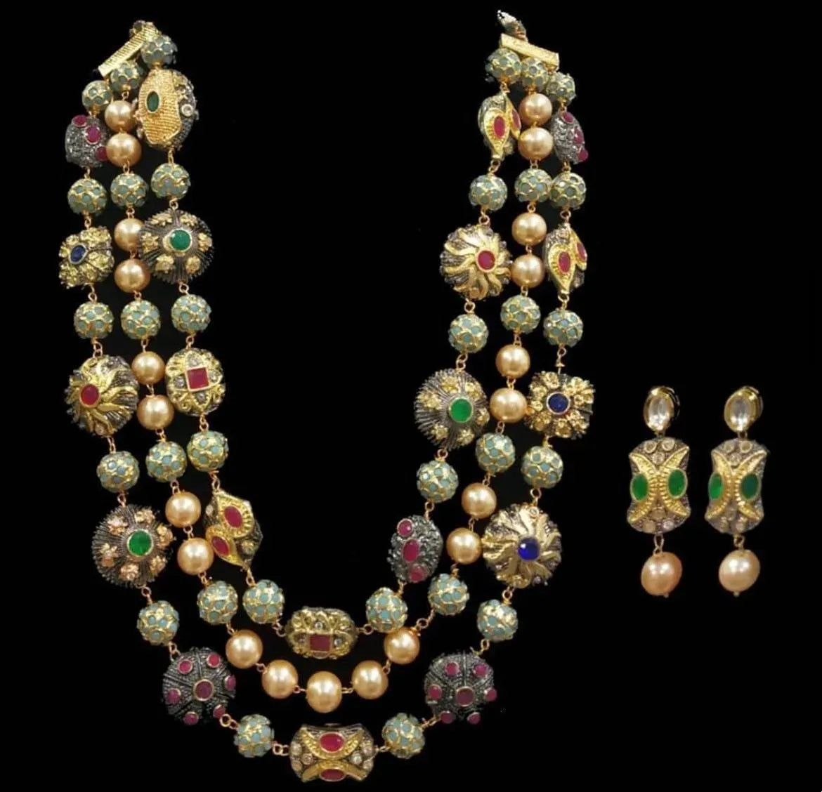 High Quality Three Layer Rani Har Long Necklace Set Sari Necklace ...