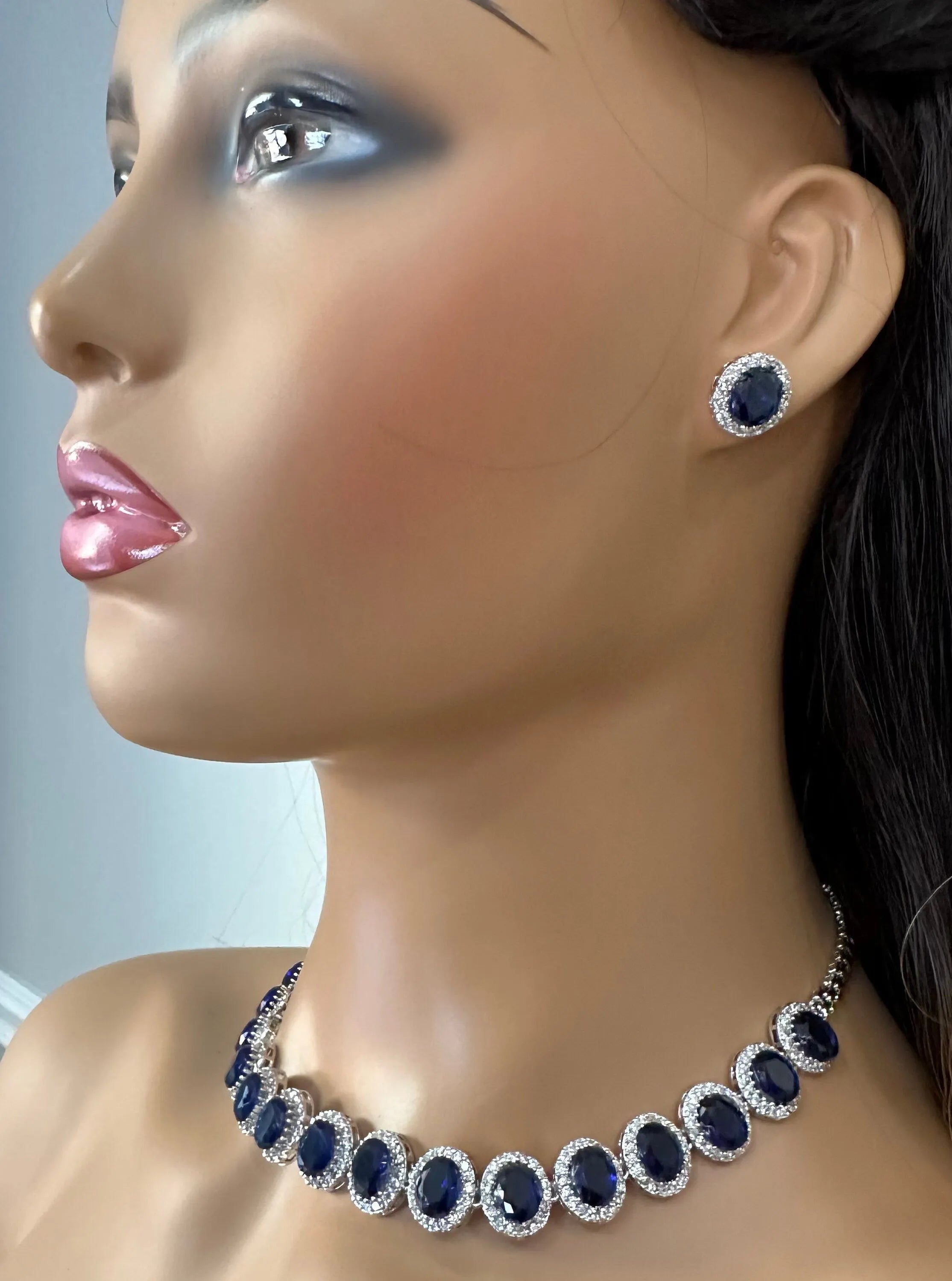 Jenny Sapphire Blue CZ Diamond Choker Necklace