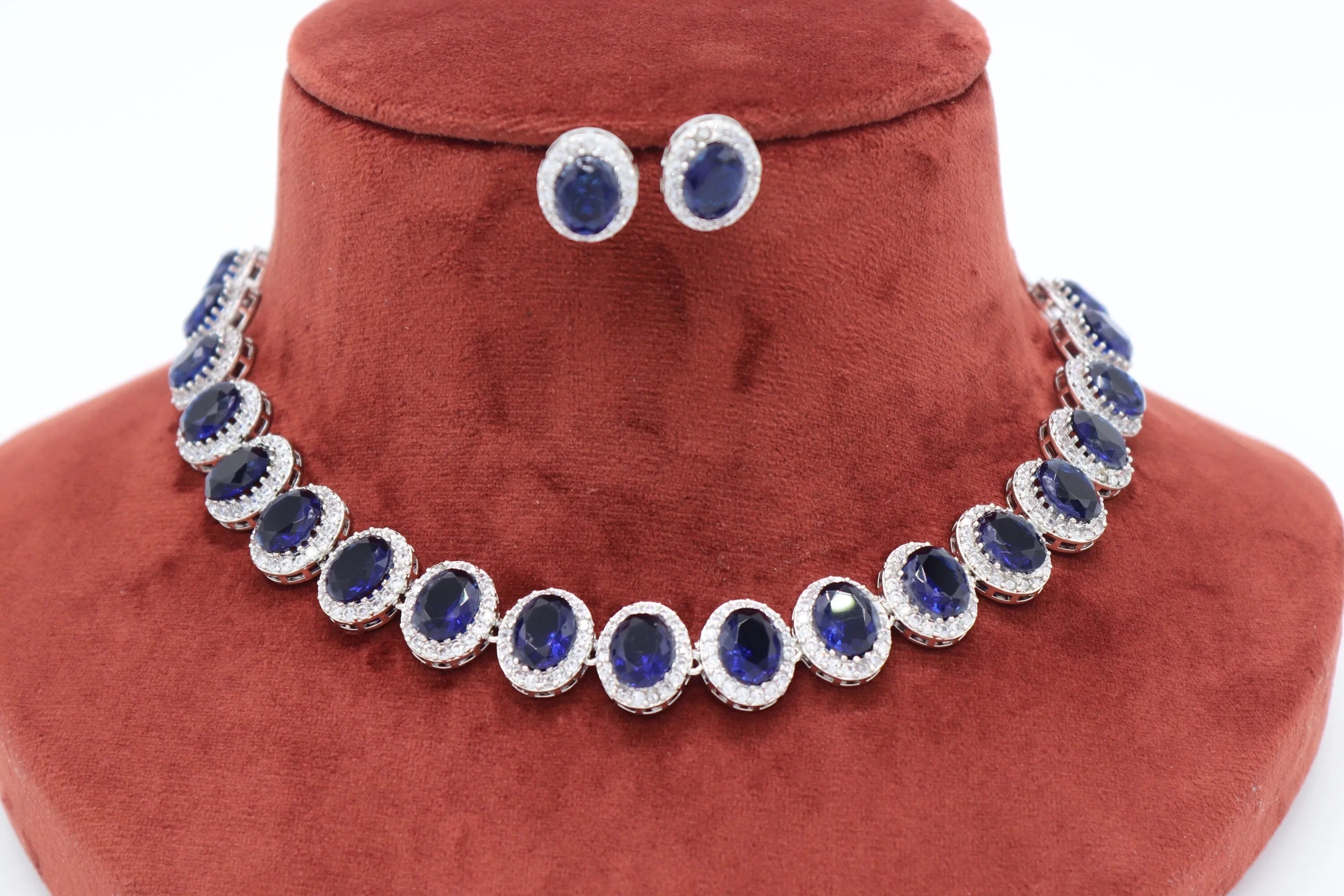 Jenny Sapphire Blue CZ Diamond Choker Necklace