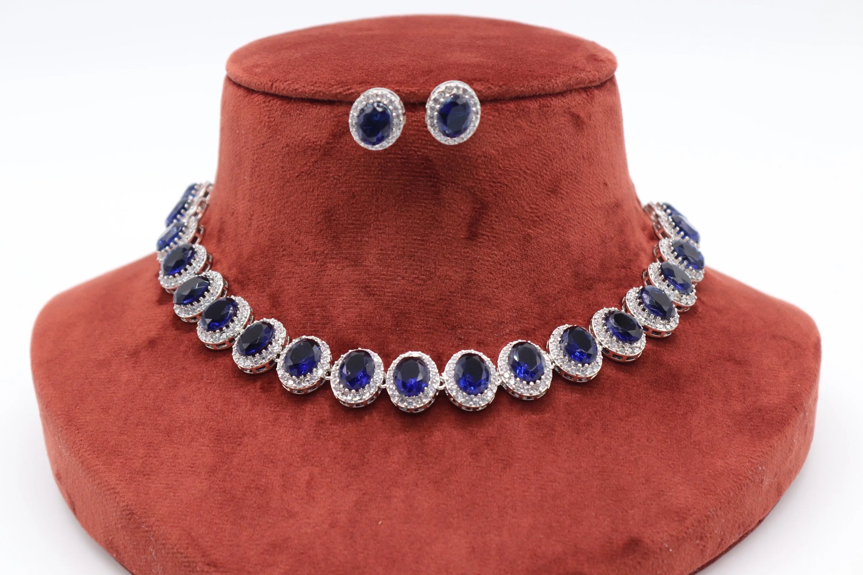 Jenny Sapphire Blue CZ Diamond Choker Necklace