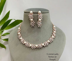 Judy Rose Gold Pearl CZ Diamond Necklace