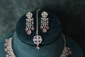 June Pink Silver Diamond Necklace