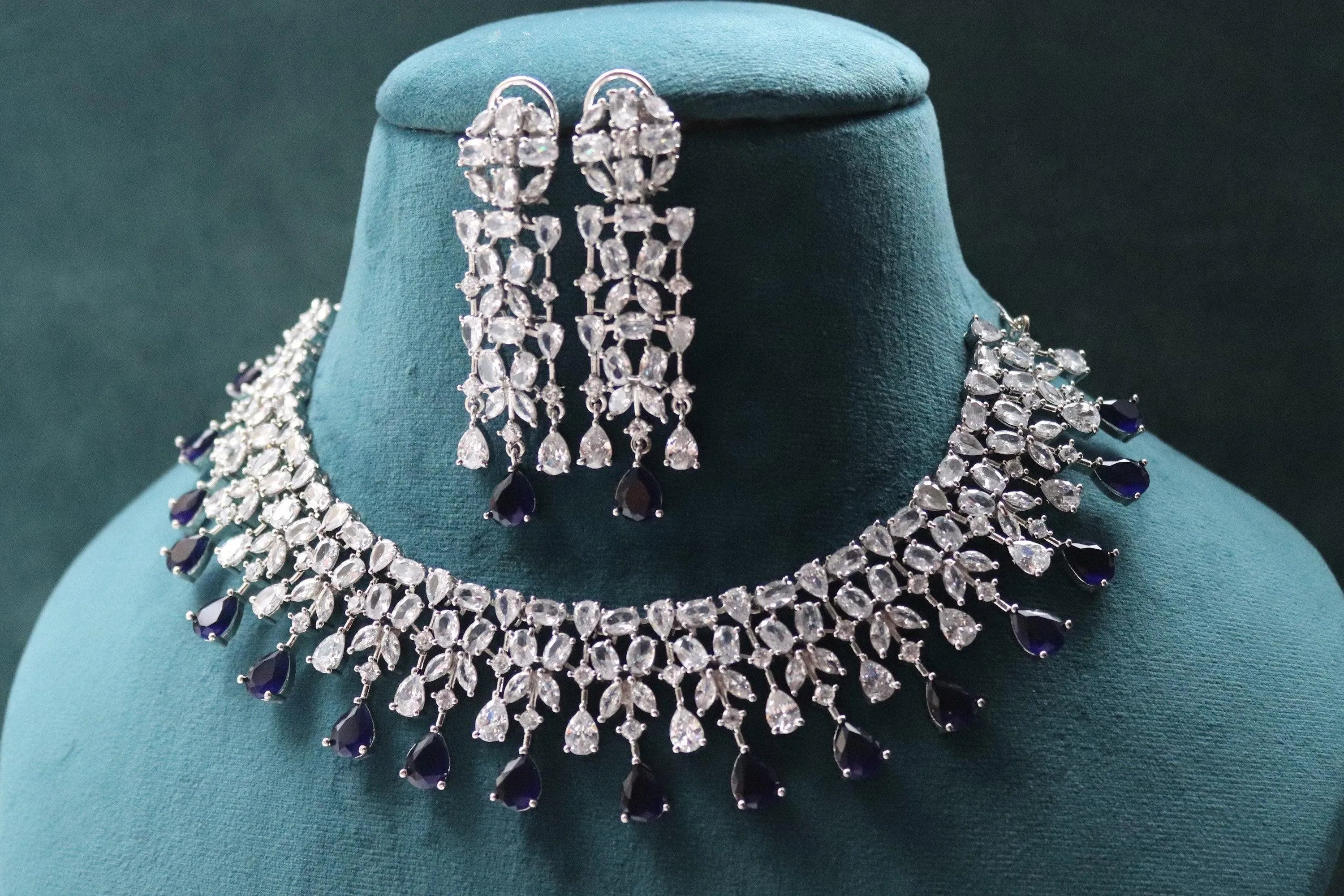 June Silver Sapphire Diamond Necklace