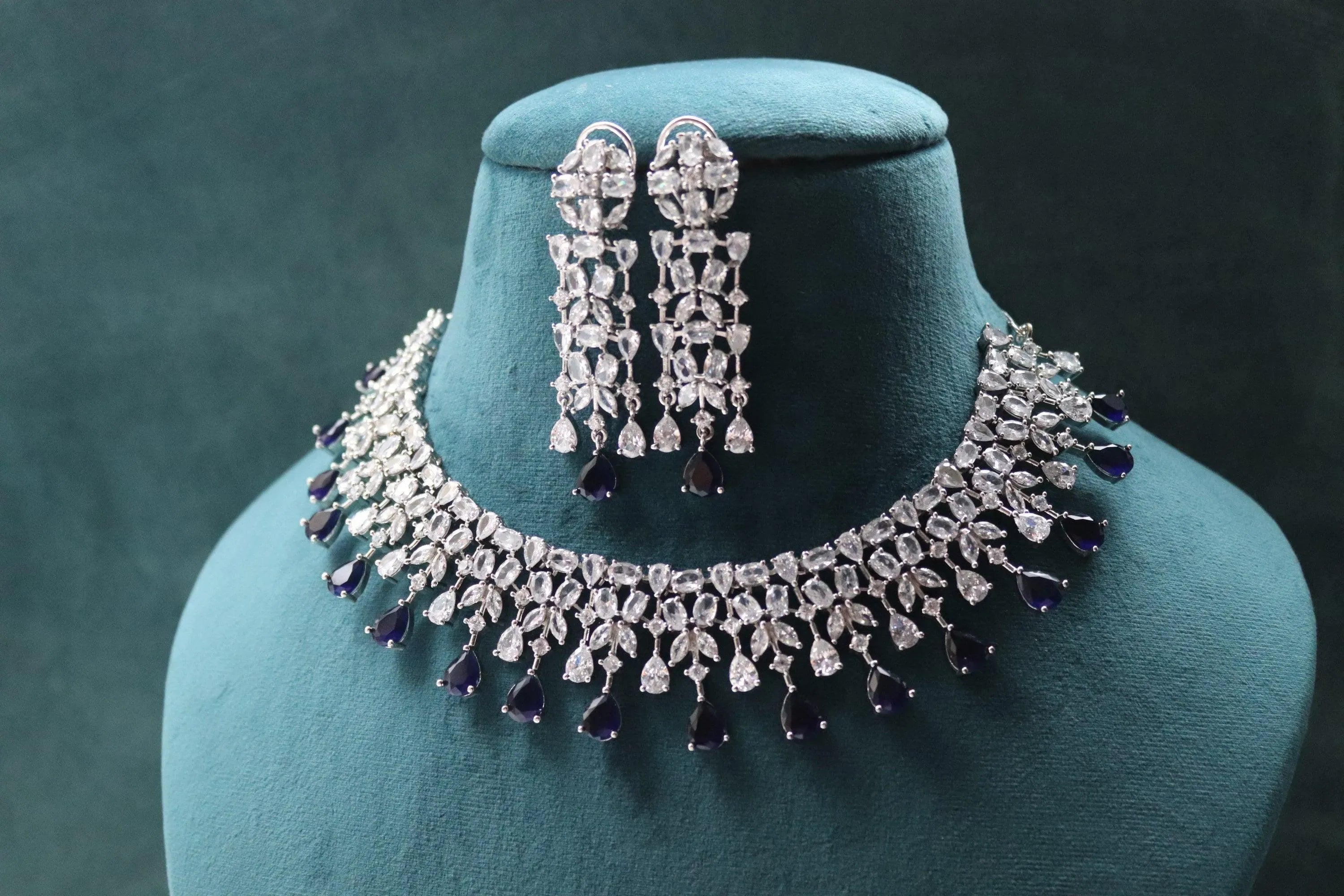 June Silver Sapphire Diamond Necklace