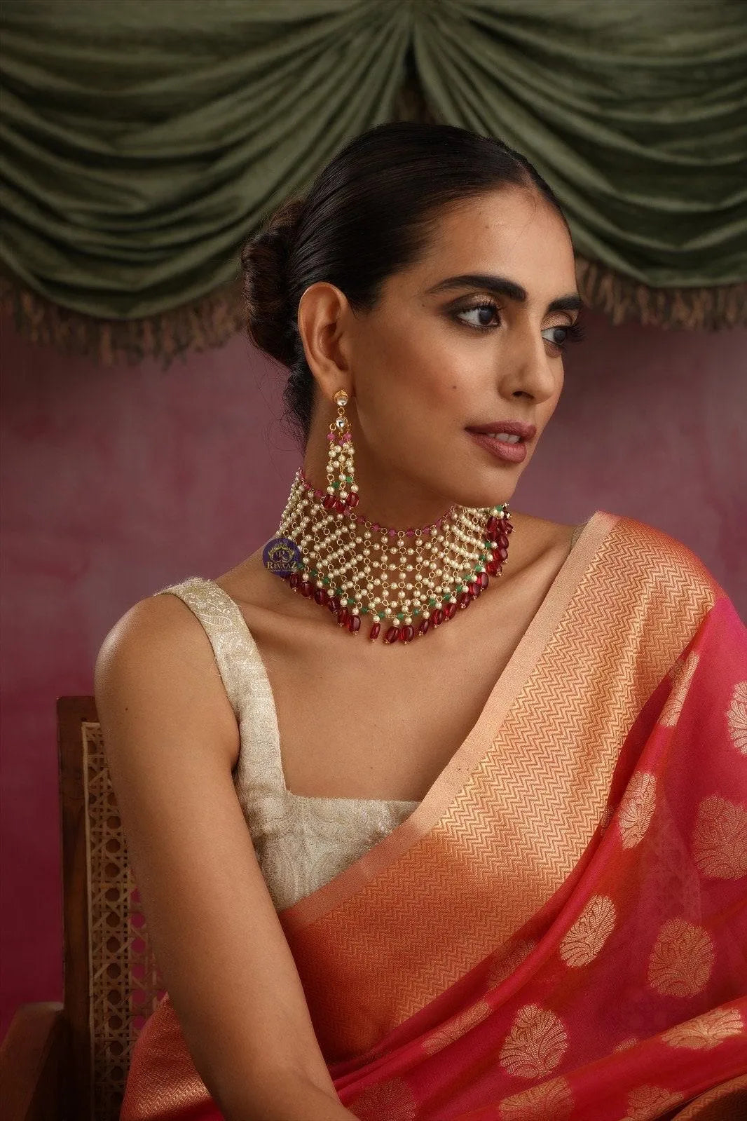 Kalki Moti Jaal Necklace Set With Earrings Indian Necklace Set Pearls Ruby Kundan Necklace Indian Pearl Necklace Indian Choker