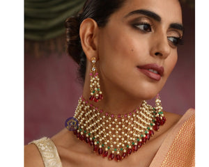 Kalki Moti Jaal Necklace Set With Earrings Indian Necklace Set Pearls Ruby Kundan Necklace Indian Pearl Necklace Indian Choker