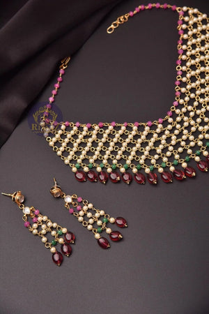 Kalki Moti Jaal Necklace Set With Earrings Indian Necklace Set Pearls Ruby Kundan Necklace Indian Pearl Necklace Indian Choker