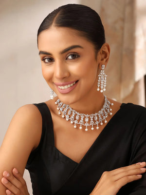 Kim CZ Pearl Choker Set with Earrings