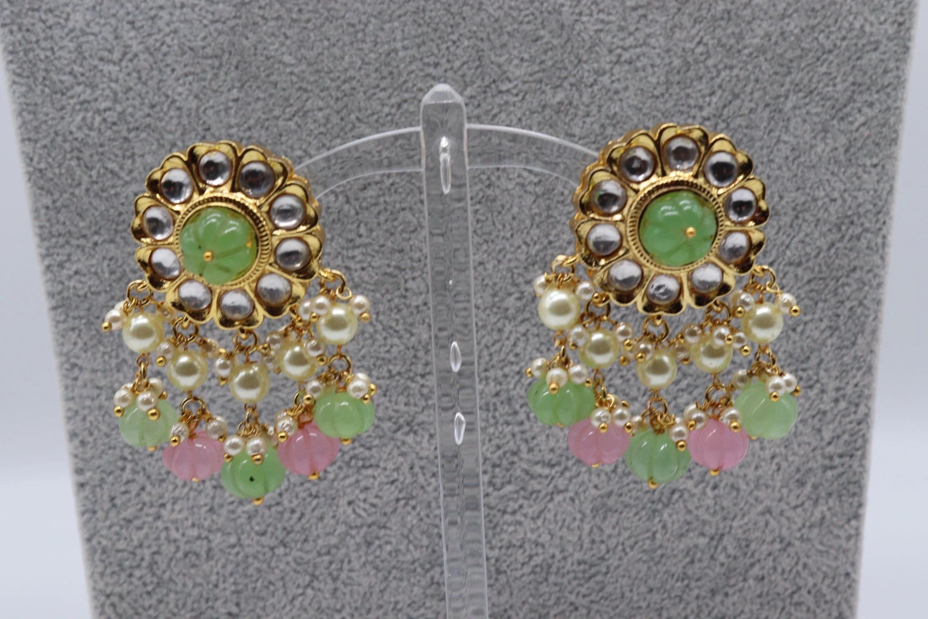 Mint Pink Melon Beads Fine kundan Choker