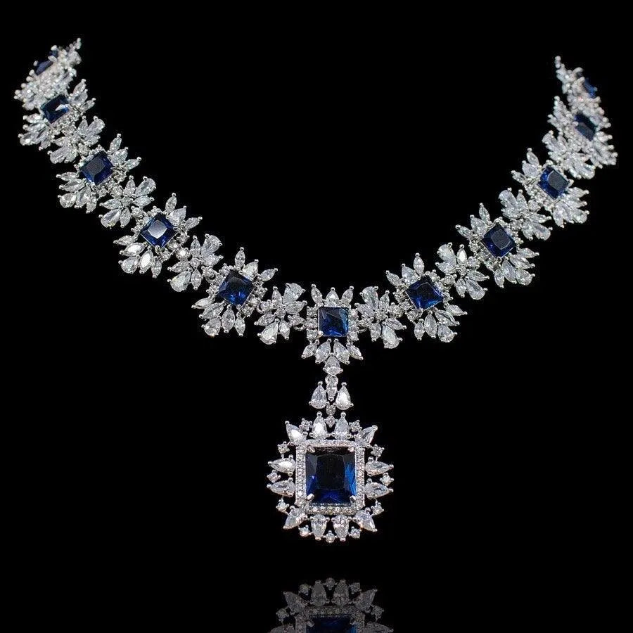 Misha Sapphire Diamond Silver Long Short Necklace
